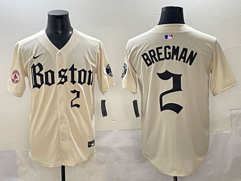 Men 2025 Boston Red Sox #2 Bregman Cream Five generations Joint Name Nike MLB Jersey style 13